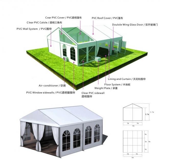 Tienda clara modificada para requisitos particulares del banquete de boda del tejado del PVC con la puerta del vidrio/PVC